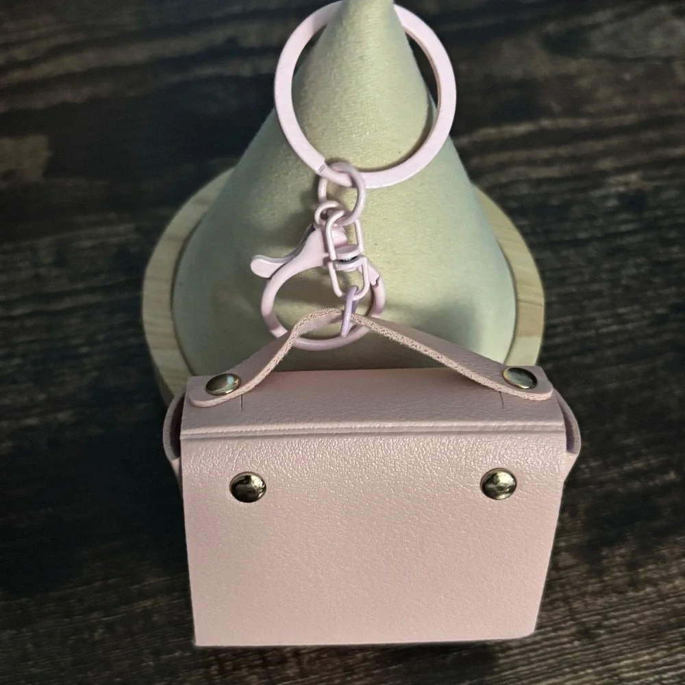 Mini Pink Faux Leather Satchel Keychain Pouch Coin Purse Bag Charm